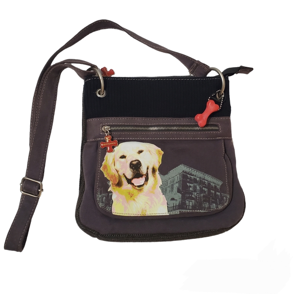 Fuzzy Nation Golden Retreiver Mixed Media Crossbody Bag Faux Fur Lining